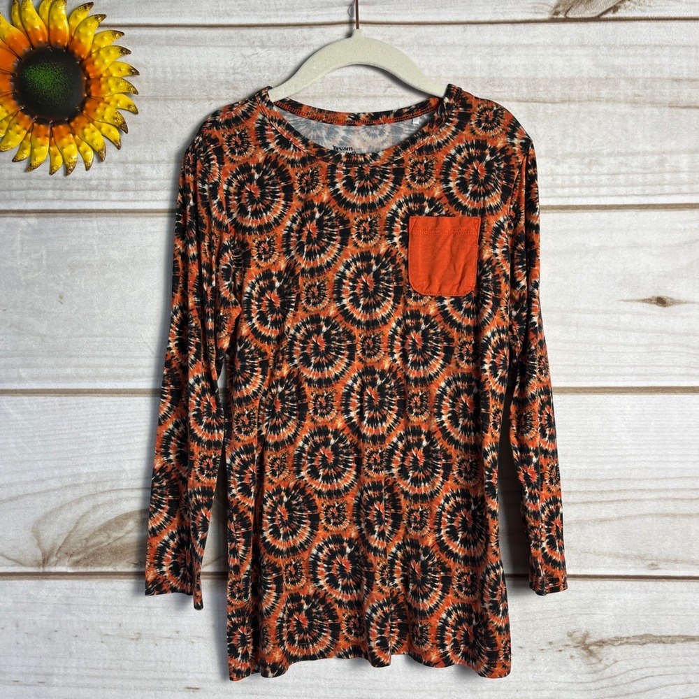 Dream Big Little Co Kids Tie Dye Orange Black Long Sleeve Pocket Tee 7/8T